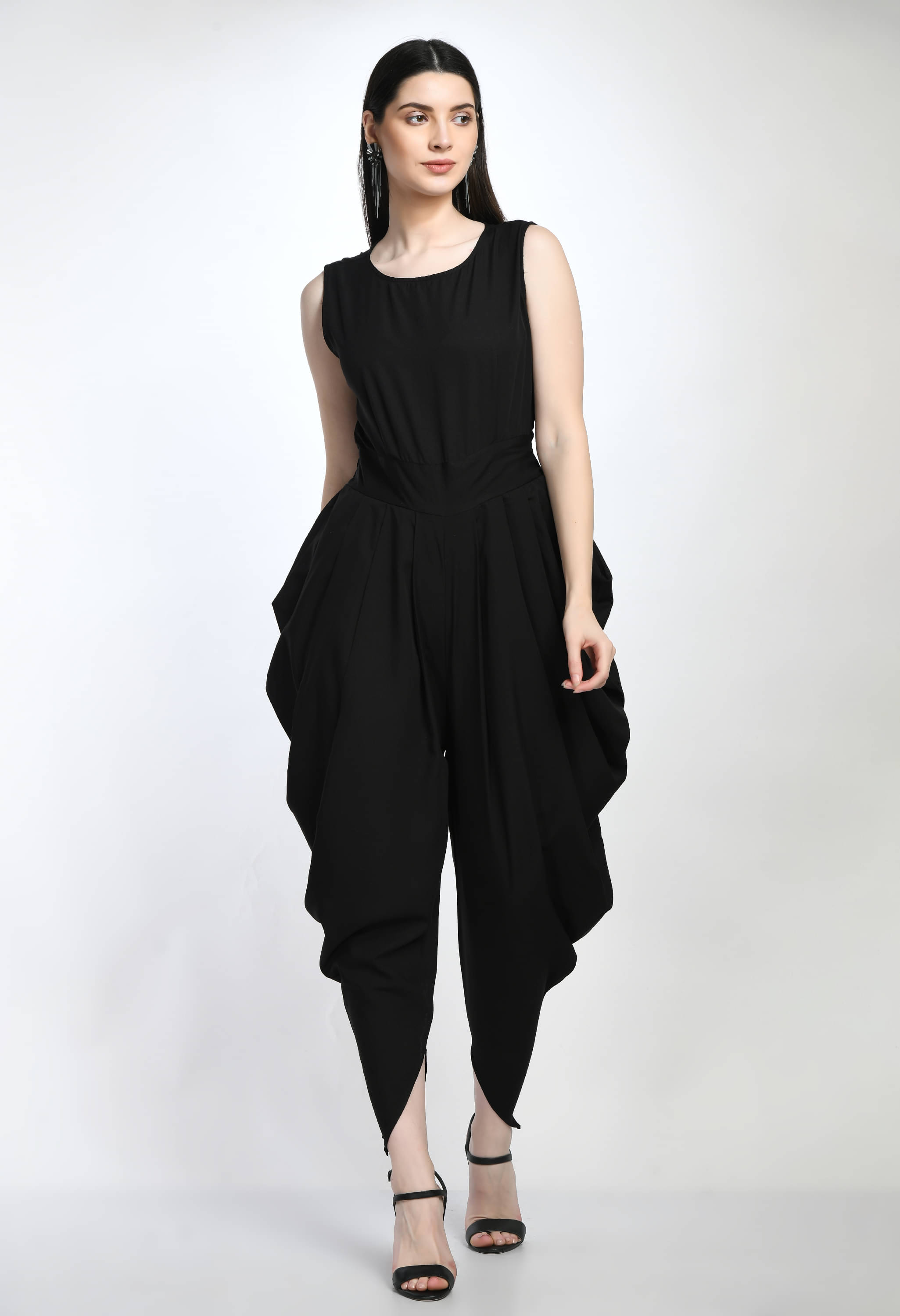     			Fasanger Women's Solid Crepe Jumpsuit ( Black )