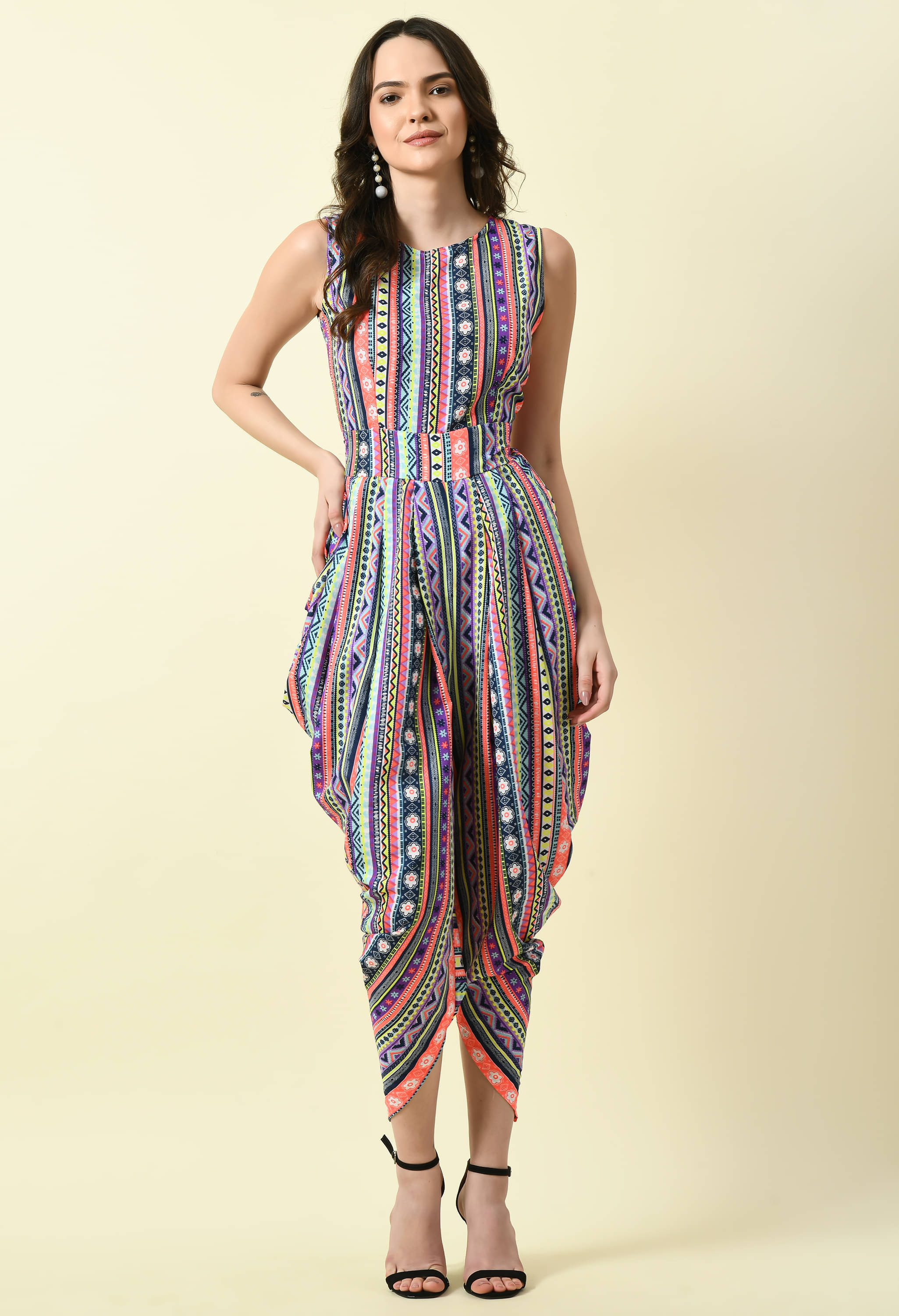     			Fasanger Women's Striped Crepe Jumpsuit ( Multicolor )