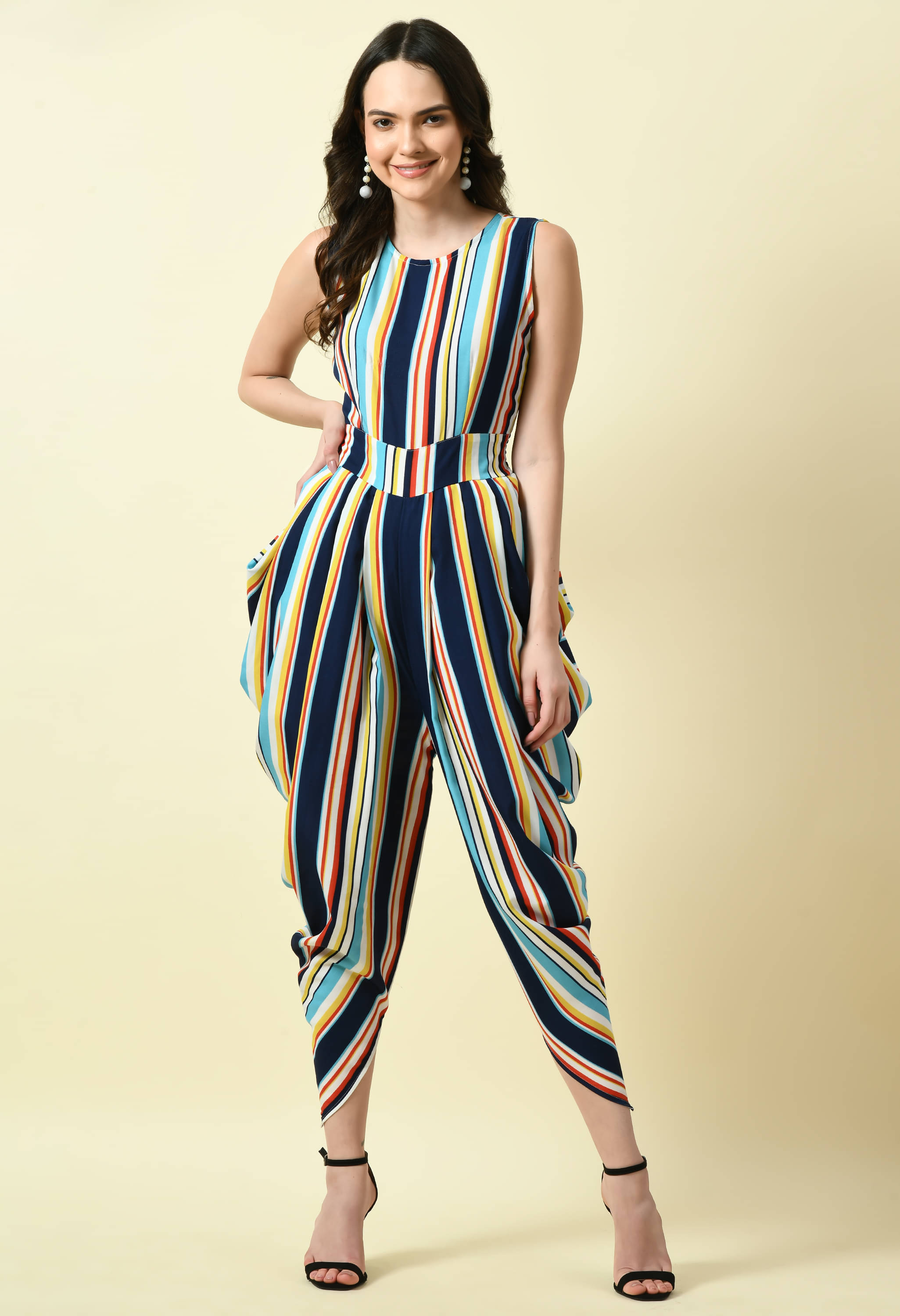     			Fasanger Women's Striped Crepe Jumpsuit ( Multicolor )