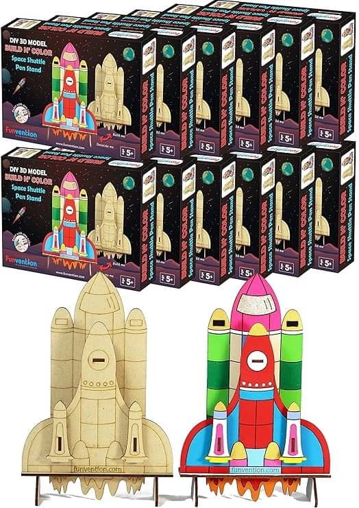     			Funvention Space Shuttle - 3D Coloring Model (Pack of 12) - DIY Desk Organizer Pen Stand - STEM Leanring 3D Puzzle Toy - Art, Coloring and Painting Kit for Kids -Birthday Return Gift,Kids Party Pack