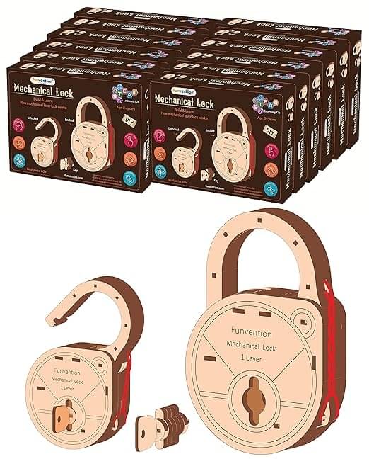 Funvention- for Little Scientist in Every Kid Engineered Wood Diy Mechanical Lock With Key (Pack Of 12) - Build Working Lock Yourself - Stem Learning Birthday Return Gifts Party Pack, Multicolor Funvention- for Little Scientist in Every Kid Engineered Wood Diy Mechanical Lock With Key (Pack Of 12) - Build Working Lock Yourself - Stem Learning Birthday Return Gifts Party Pack, Multicolor