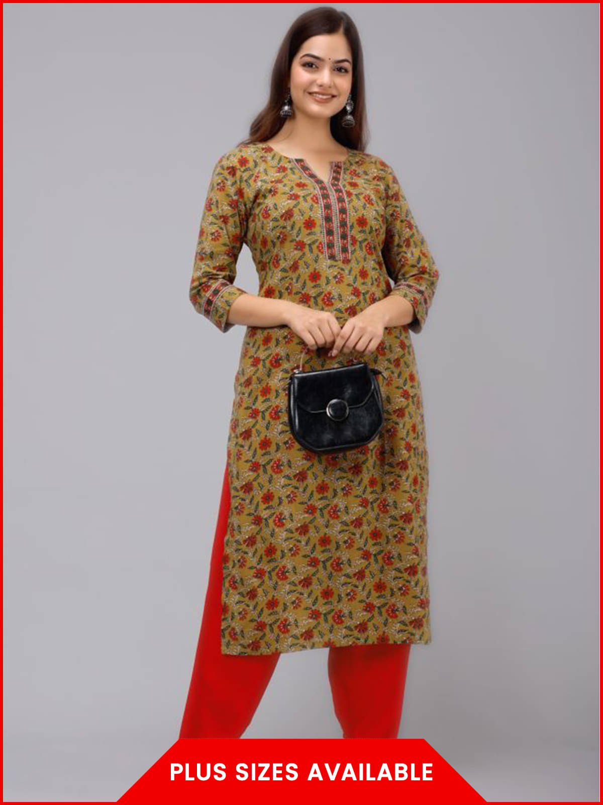     			Greyshade Women's Cotton Blend Printed Straight Kurti - ( Multicolor )