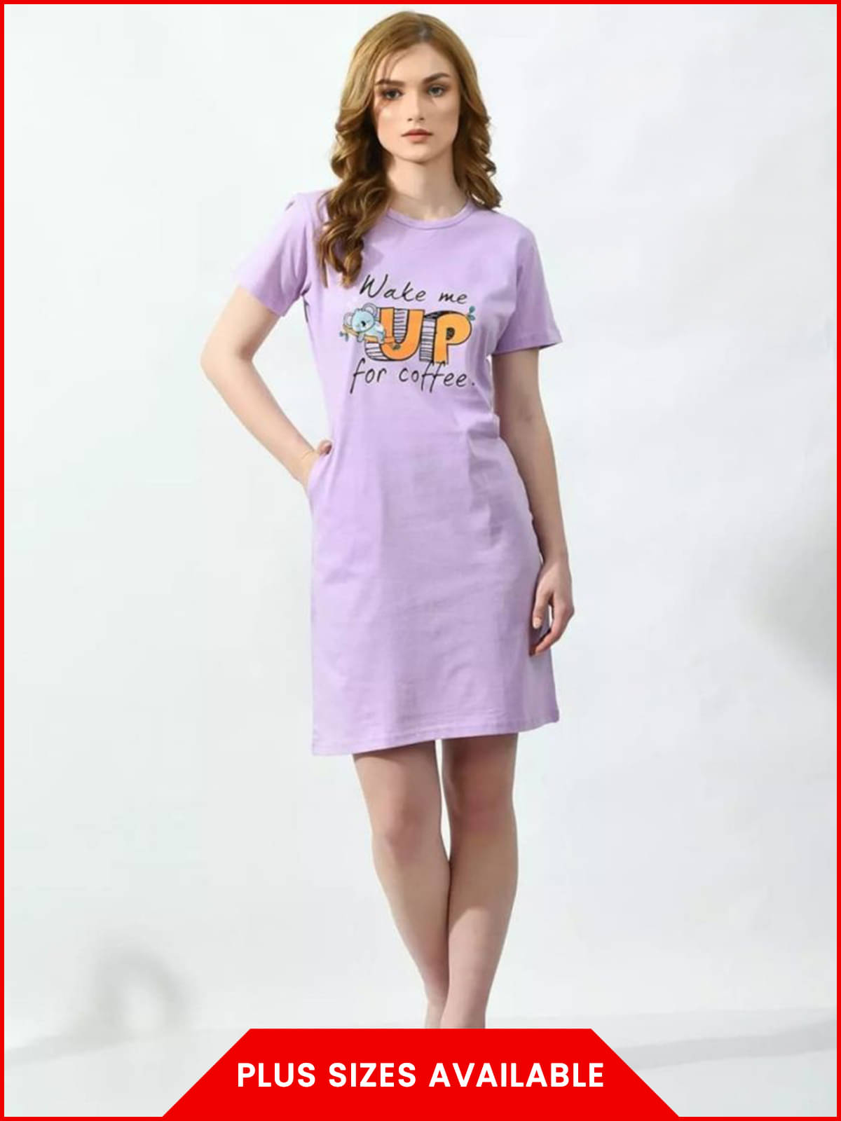 HELL BOUND Women Cotton Printed T-shirt Dress ( Lavender )     			HELL BOUND Women Cotton Printed T-shirt Dress ( Lavender )
