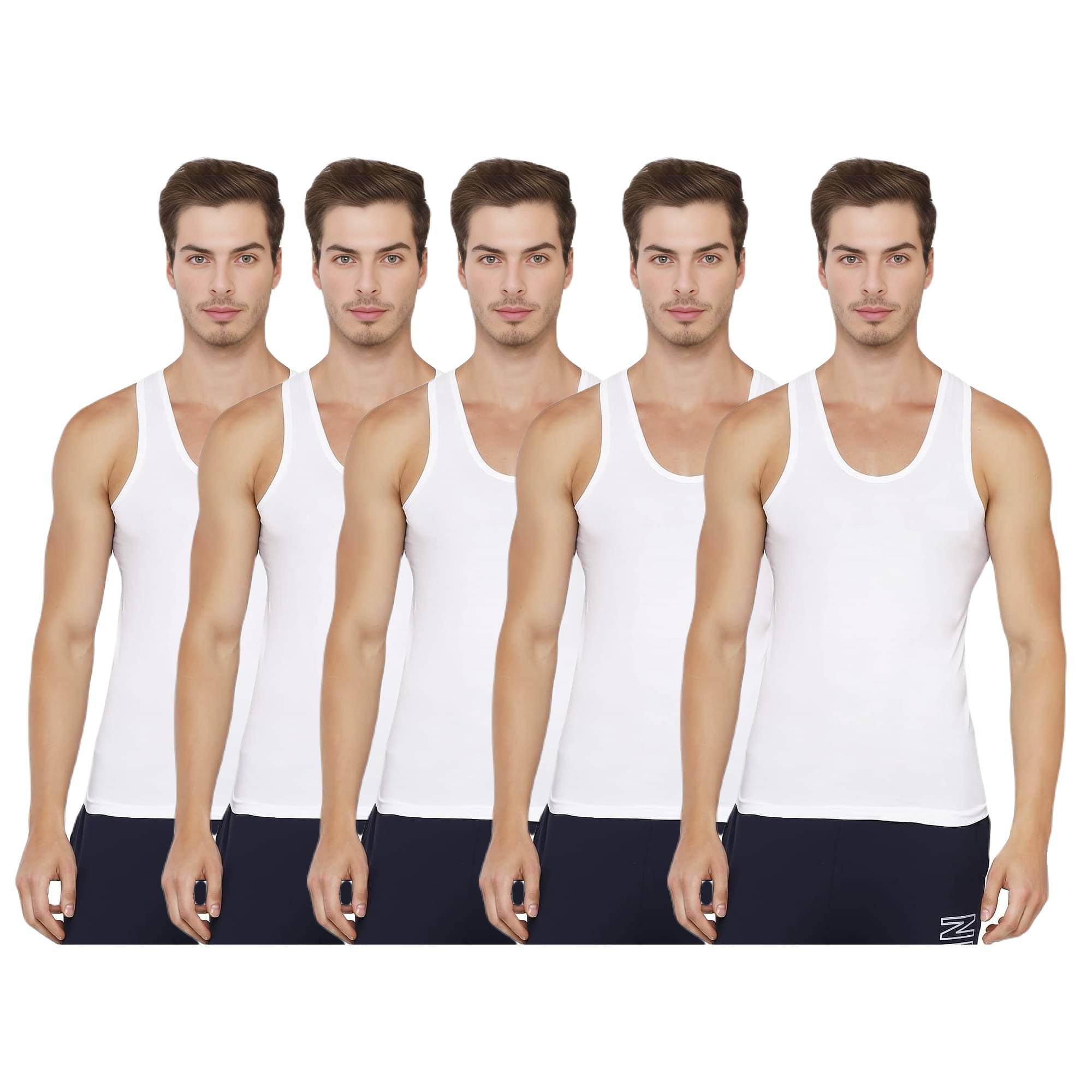 INNERO Pack of 5 Cotton Blend Basic Vest For Men ( White ) INNERO Pack of 5 Cotton Blend Basic Vest For Men ( White )