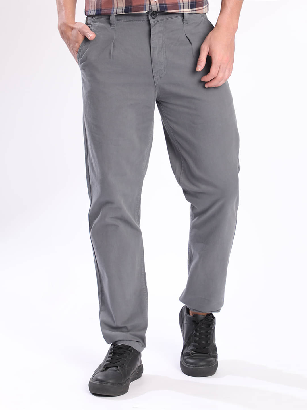     			IVOC Slim Pleated Men's Chinos - Grey ( Pack of 1 )