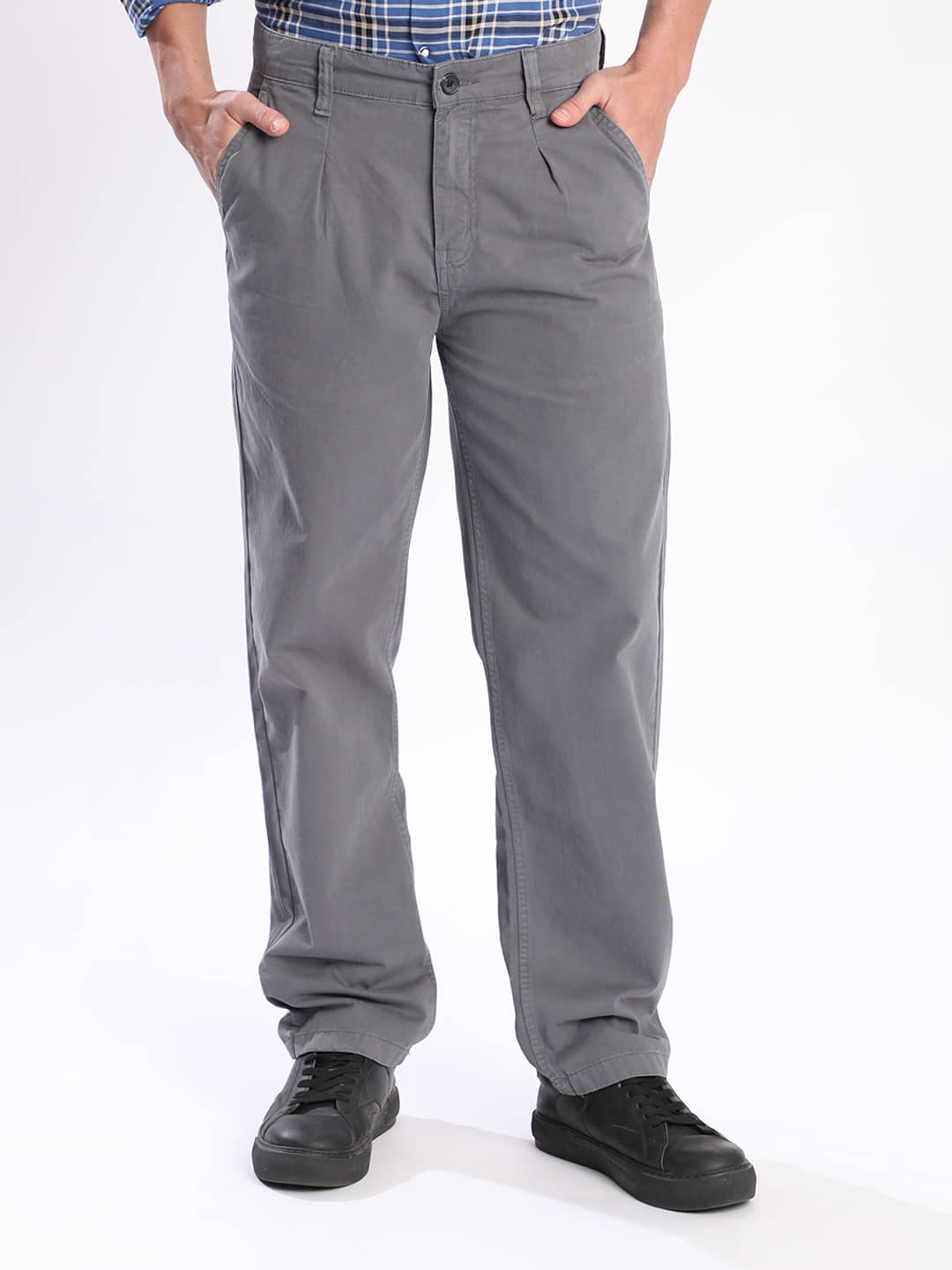 IVOC Straight Pleated Men's Trouser - Grey ( Pack of 1 ) - Trousers | Buy online on ZillyBuy