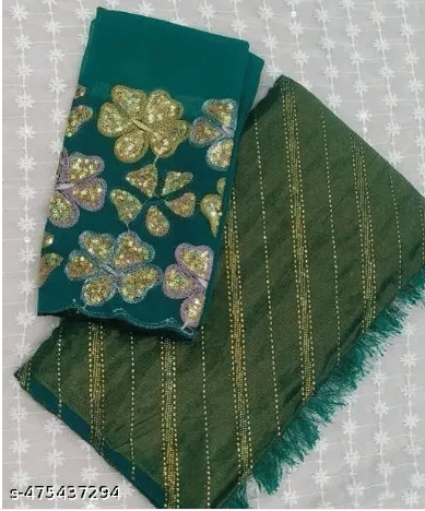     			JASHALFAB Brasso Embellished Saree With Unstitched Blouse Piece ( Rama )