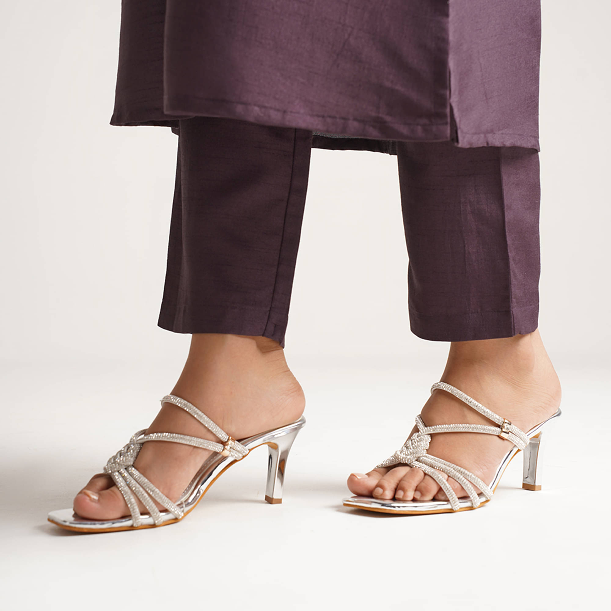 JM Looks Silver Women's Slip On Heels     			JM Looks Silver Women's Slip On Heels