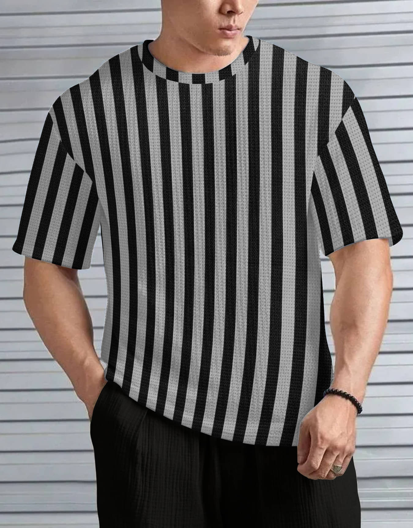     			KAJARU Men Polyester Regular Fit Striped T-Shirt ( Melange Grey )