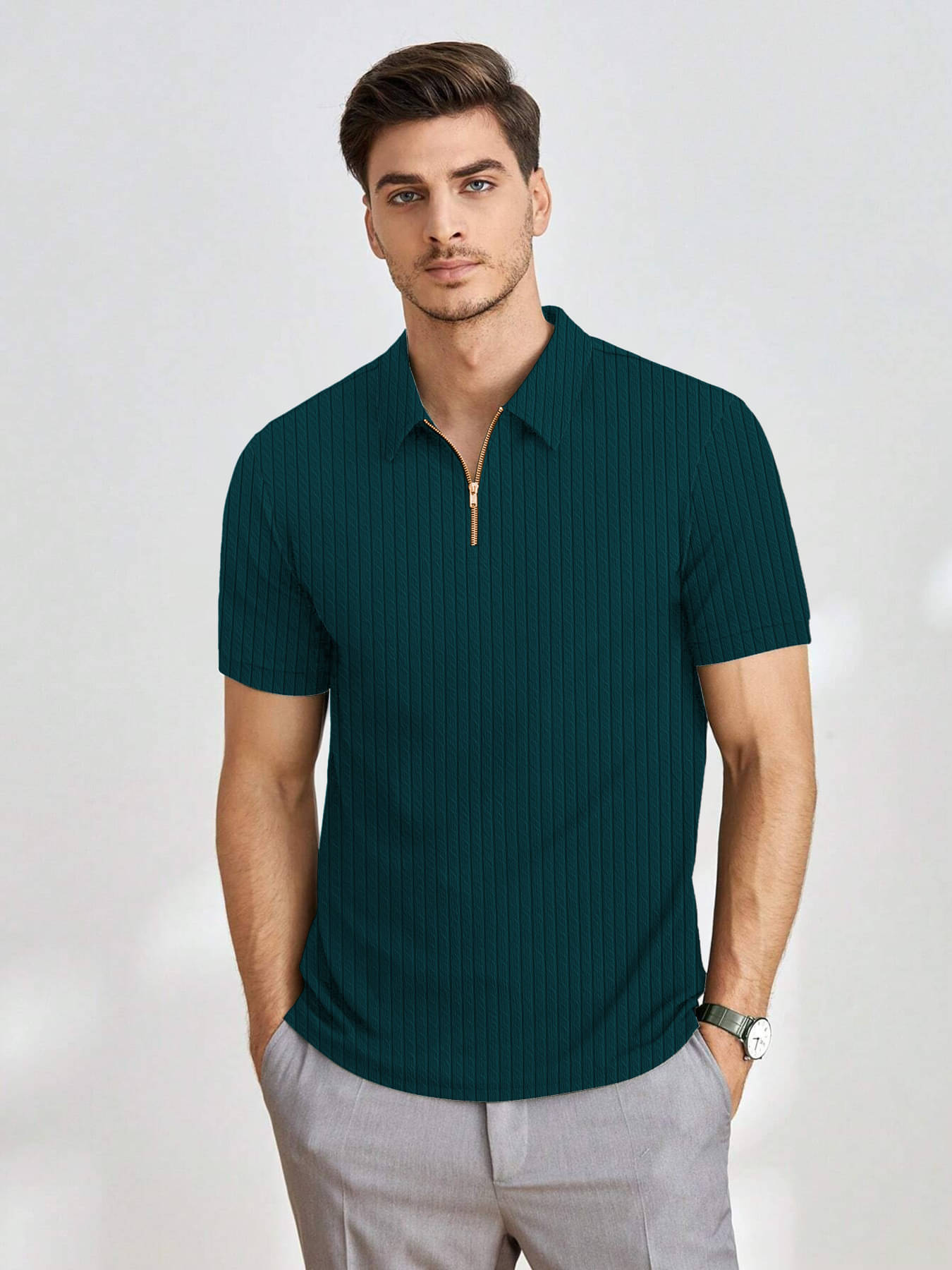 KAJARU Men Polyester Regular Fit Popcorn Textured Polo T Shirt ( Dark Green ) KAJARU Men Polyester Regular Fit Popcorn Textured Polo T Shirt ( Dark Green )