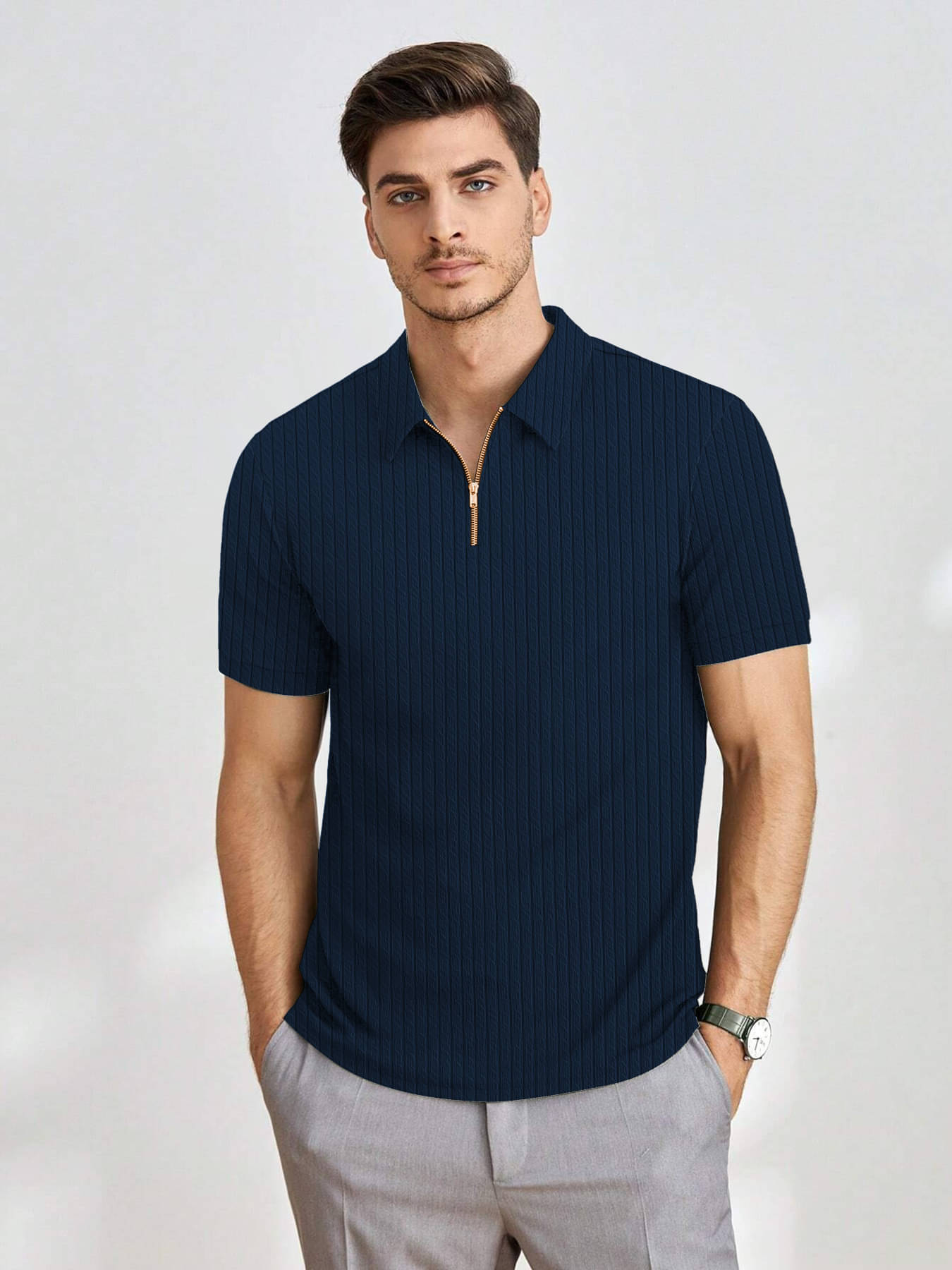     			KAJARU Men Polyester Regular Fit Popcorn Textured Polo T Shirt ( Blue )
