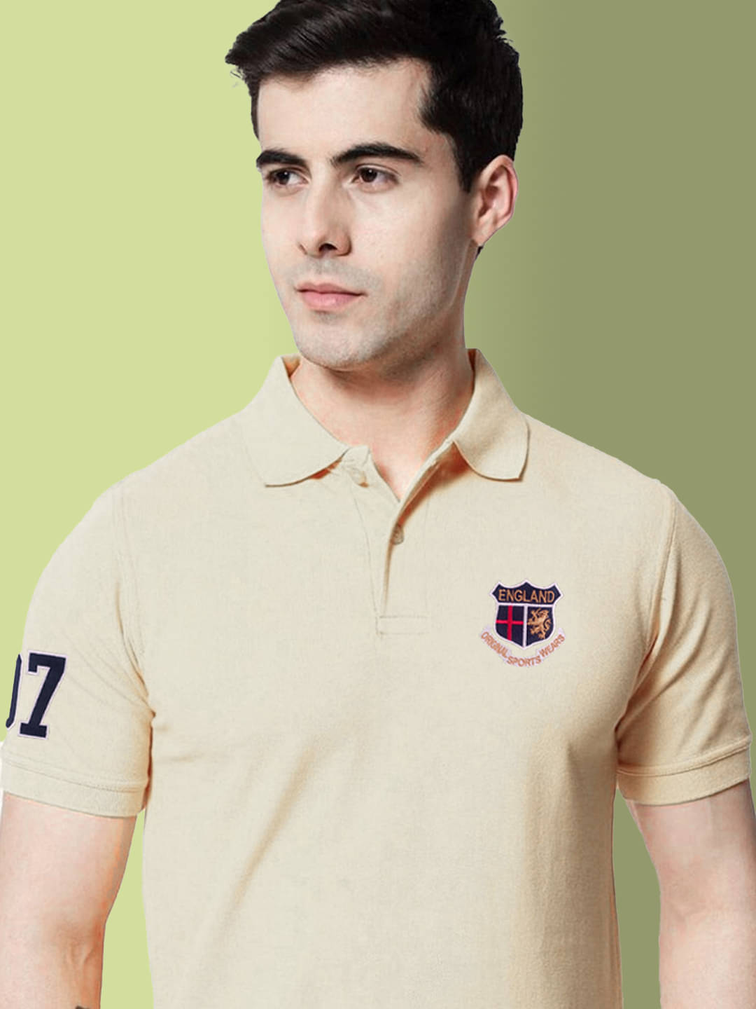     			KICKBUDS Men Cotton Blend Regular Fit Solid Polo T Shirt ( Beige )