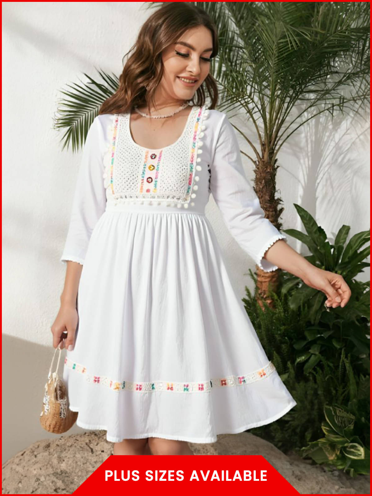 MAYKR Women Cotton Embellished Fit & Flare Dress ( White )     			MAYKR Women Cotton Embellished Fit & Flare Dress ( White )