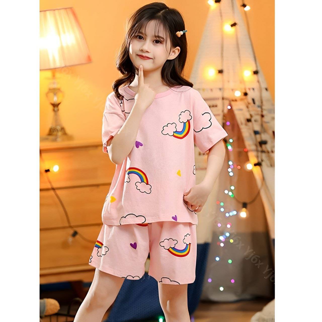     			MR TREND Pack of 1 Baby Girls Cotton Blend Nightsuit Set ( Pink )