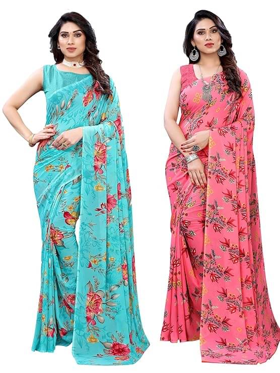     			Maayro Georgette Printed Saree With Unstitched Blouse Piece ( Multicolor 2 )