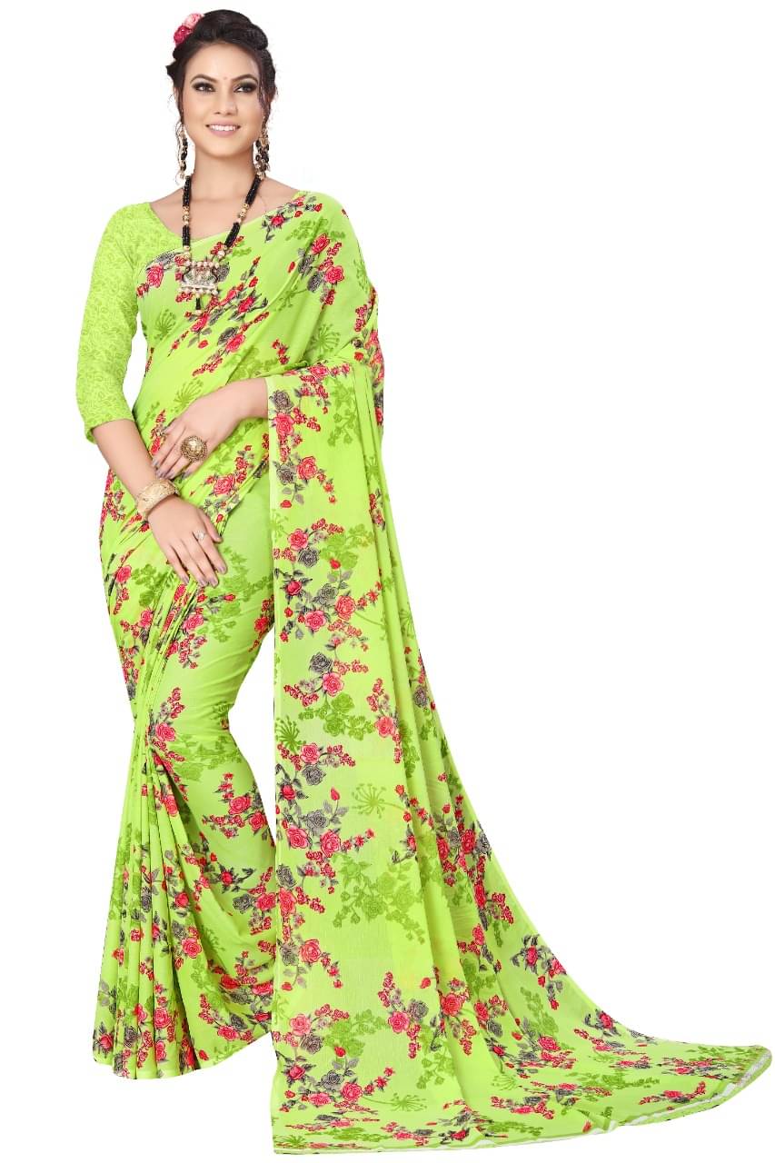 Maayro Georgette Printed Saree With Unstitched Blouse Piece ( Light Green ) Maayro Georgette Printed Saree With Unstitched Blouse Piece ( Light Green )