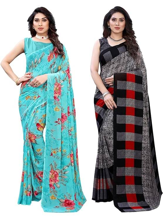     			Maayro Georgette Printed Saree With Unstitched Blouse Piece ( Multicolor 1 )