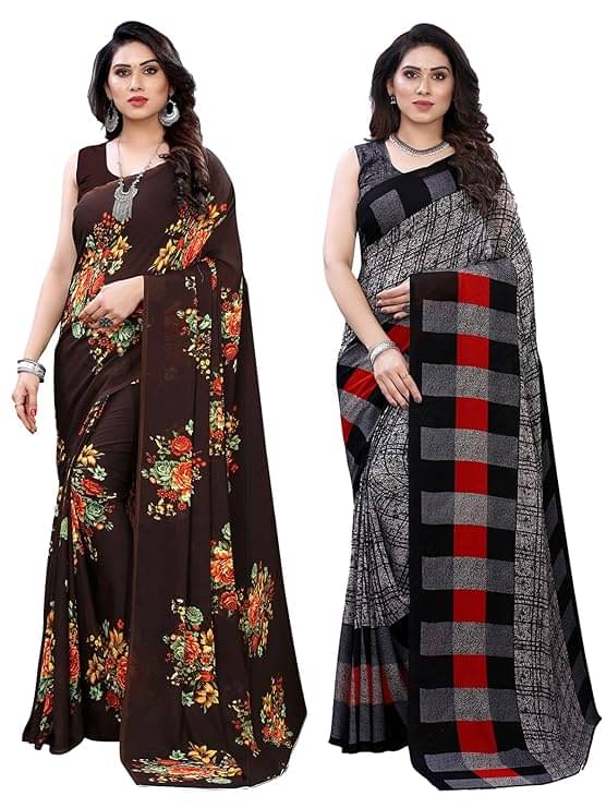     			Maayro Georgette Printed Saree With Unstitched Blouse Piece ( Multicolor 6 )