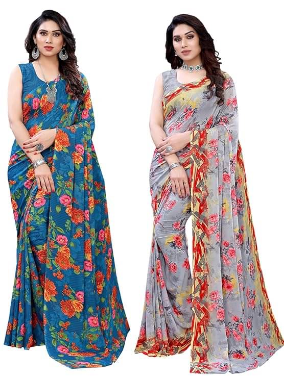     			Maayro Georgette Printed Saree With Unstitched Blouse Piece ( Multicolor 1 )