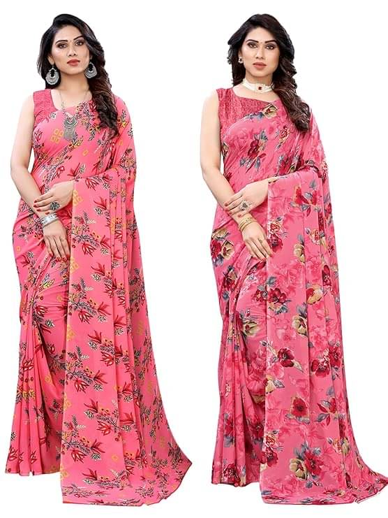     			Maayro Georgette Printed Saree With Unstitched Blouse Piece ( Multicolor 6 )