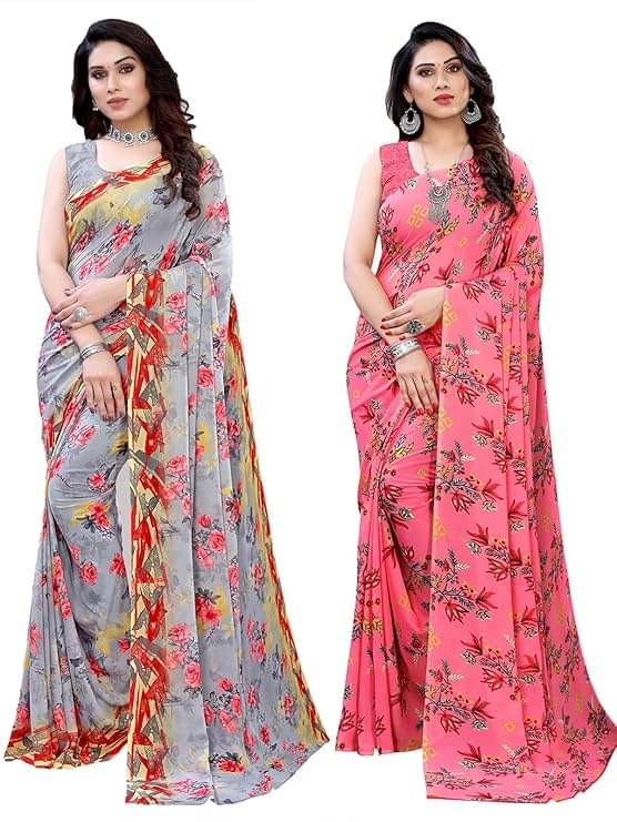     			Maayro Georgette Printed Saree With Unstitched Blouse Piece ( Multicolor 2 )