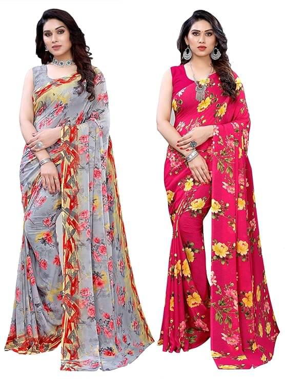     			Maayro Georgette Printed Saree With Unstitched Blouse Piece ( Multicolor 2 )