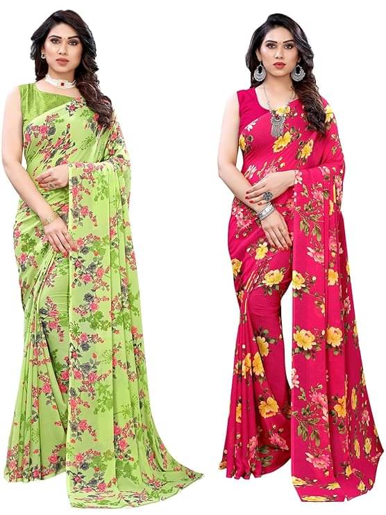Maayro Georgette Printed Saree With Unstitched Blouse Piece ( Multicolor 3 ) Maayro Georgette Printed Saree With Unstitched Blouse Piece ( Multicolor 3 )