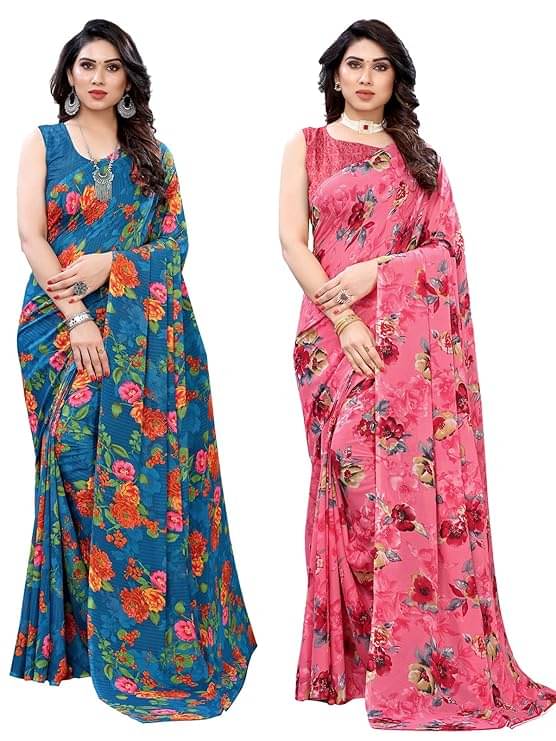     			Maayro Georgette Printed Saree With Unstitched Blouse Piece ( Multicolor 6 )