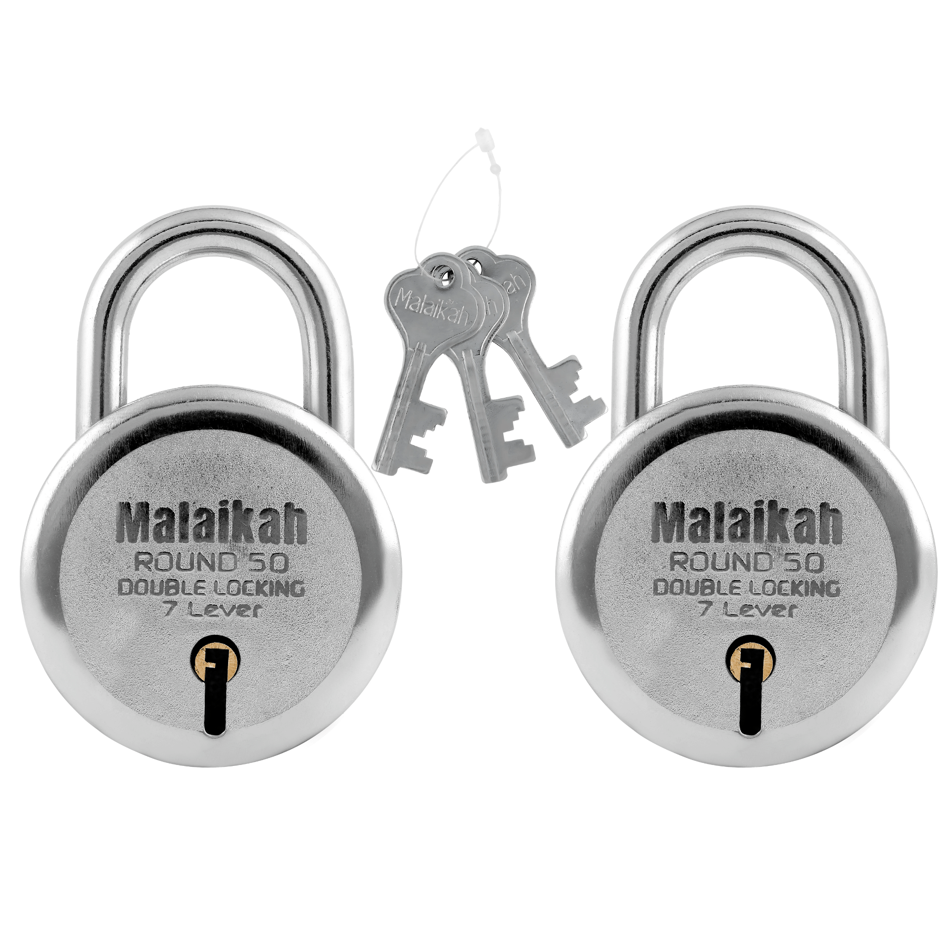     			Malaikah Common Key 50mm Round Padlock – Standard Shackle, High-Security Lock (Pack of 2)