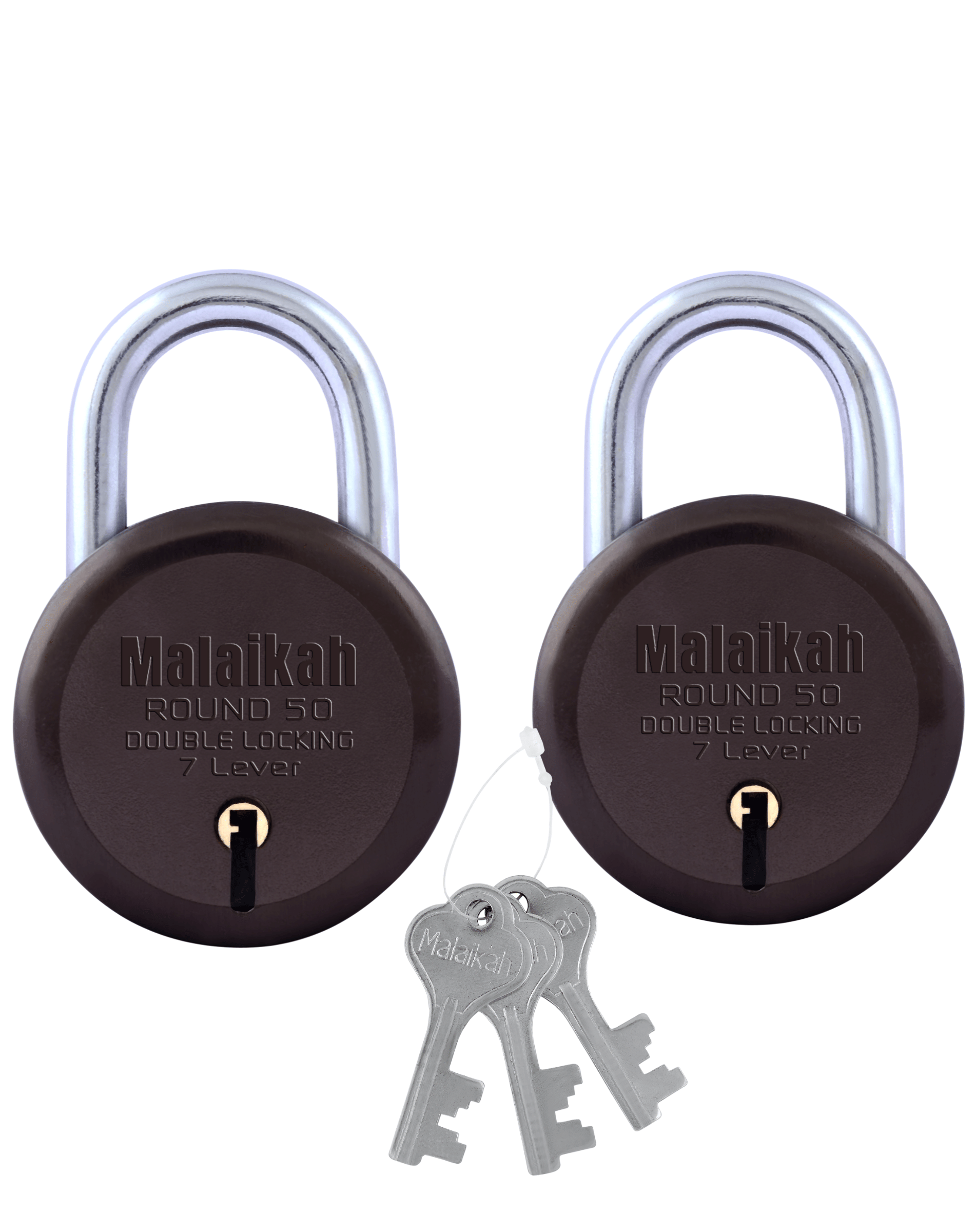 Malaikah Common Key Coffee Brown 50mm Round Padlock – High-Security Lock (Pack of 2) Malaikah Common Key Coffee Brown 50mm Round Padlock – High-Security Lock (Pack of 2)
