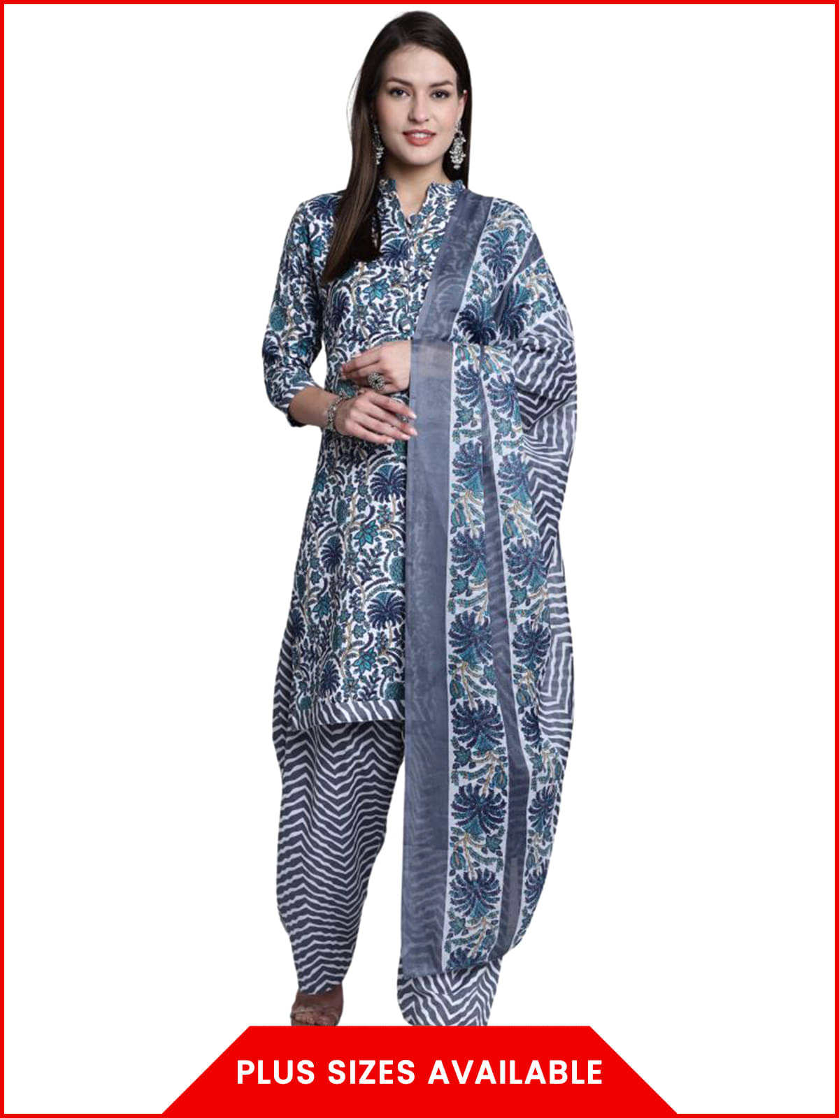     			Rajnandini Women Cotton Blend Printed Straight Kurti With Patiala Salwar ( Multicolor )