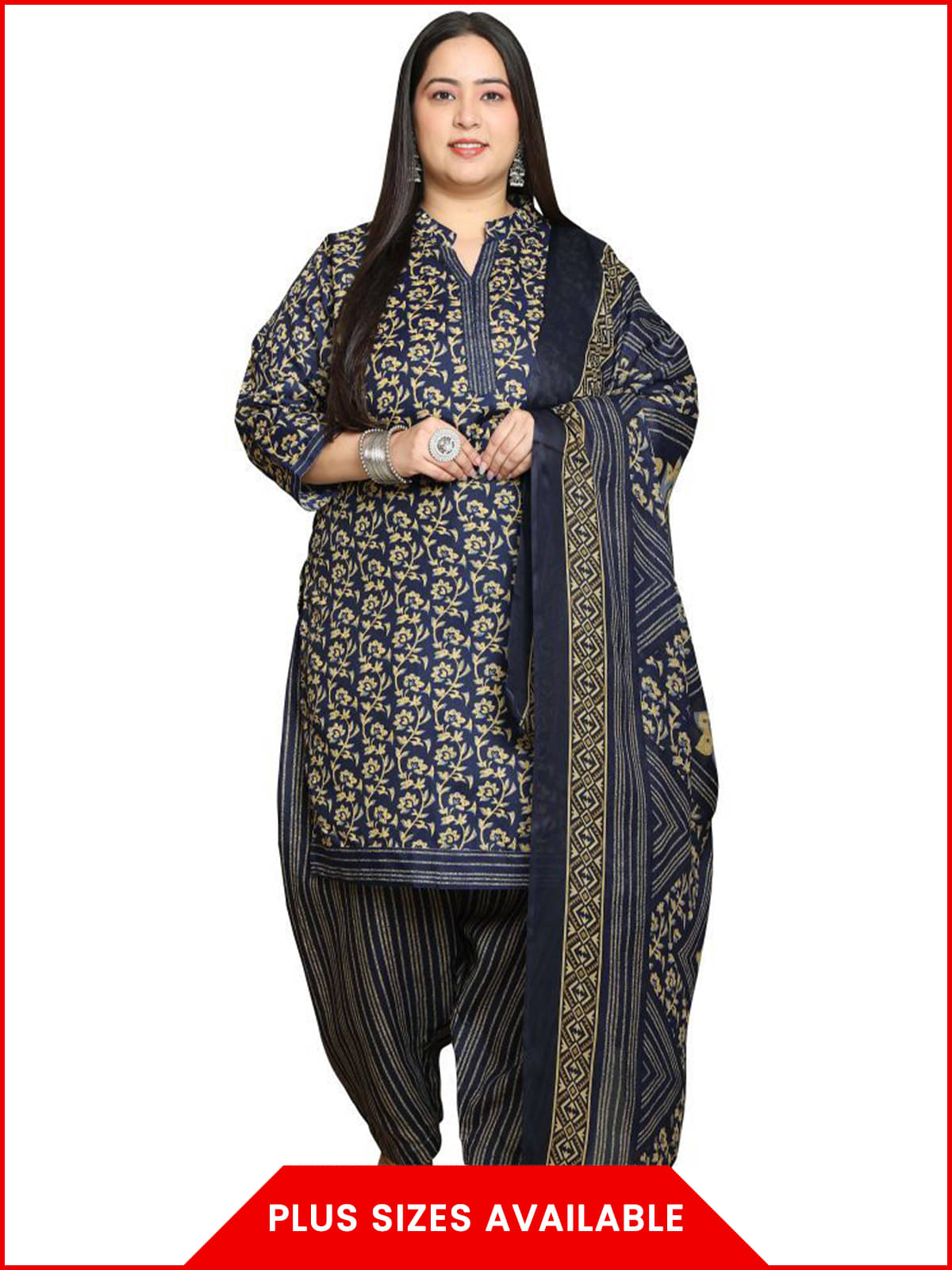 Rajnandini Women Cotton Blend Printed Straight Kurti With Patiala Salwar ( Navy Blue ) Rajnandini Women Cotton Blend Printed Straight Kurti With Patiala Salwar ( Navy Blue )