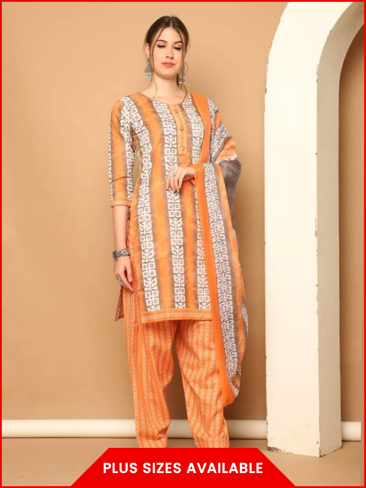 Rajnandini Women Cotton Blend Printed Straight Kurti With Patiala Salwar ( Orange ) Rajnandini Women Cotton Blend Printed Straight Kurti With Patiala Salwar ( Orange )