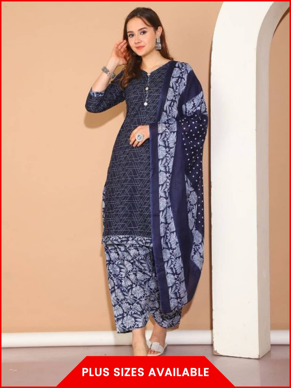 Rajnandini Women Cotton Blend Printed Straight Kurti With Patiala Salwar ( Blue ) Rajnandini Women Cotton Blend Printed Straight Kurti With Patiala Salwar ( Blue )
