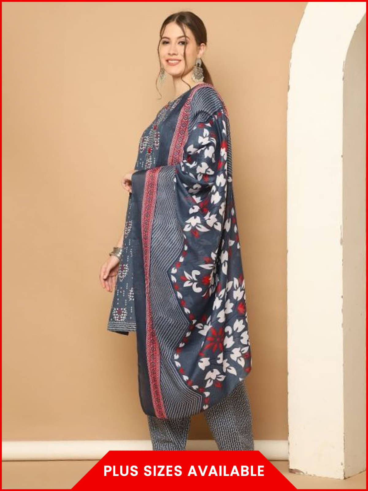     			Rajnandini Women Cotton Blend Printed Straight Kurti With Patiala Salwar ( Grey )