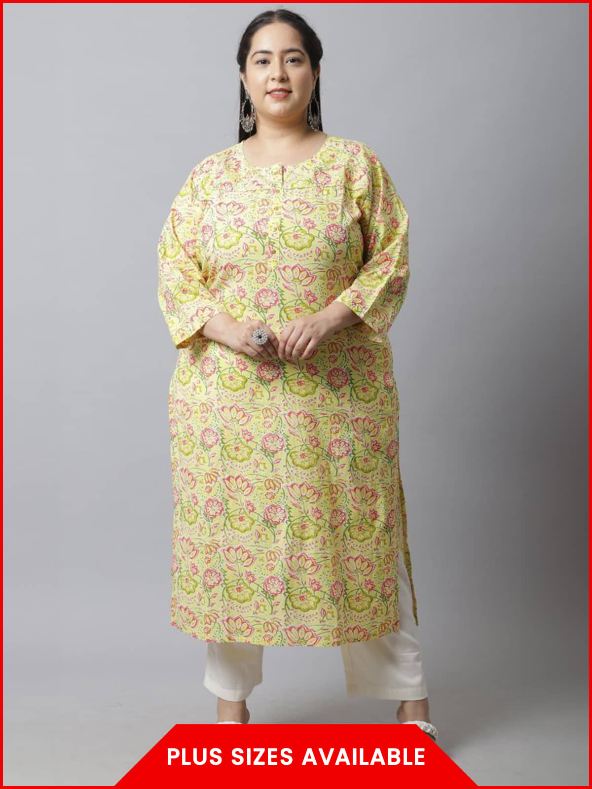 Rajnandini - Yellow 100% Cotton Women's Straight Kurti ( Pack of 1 )