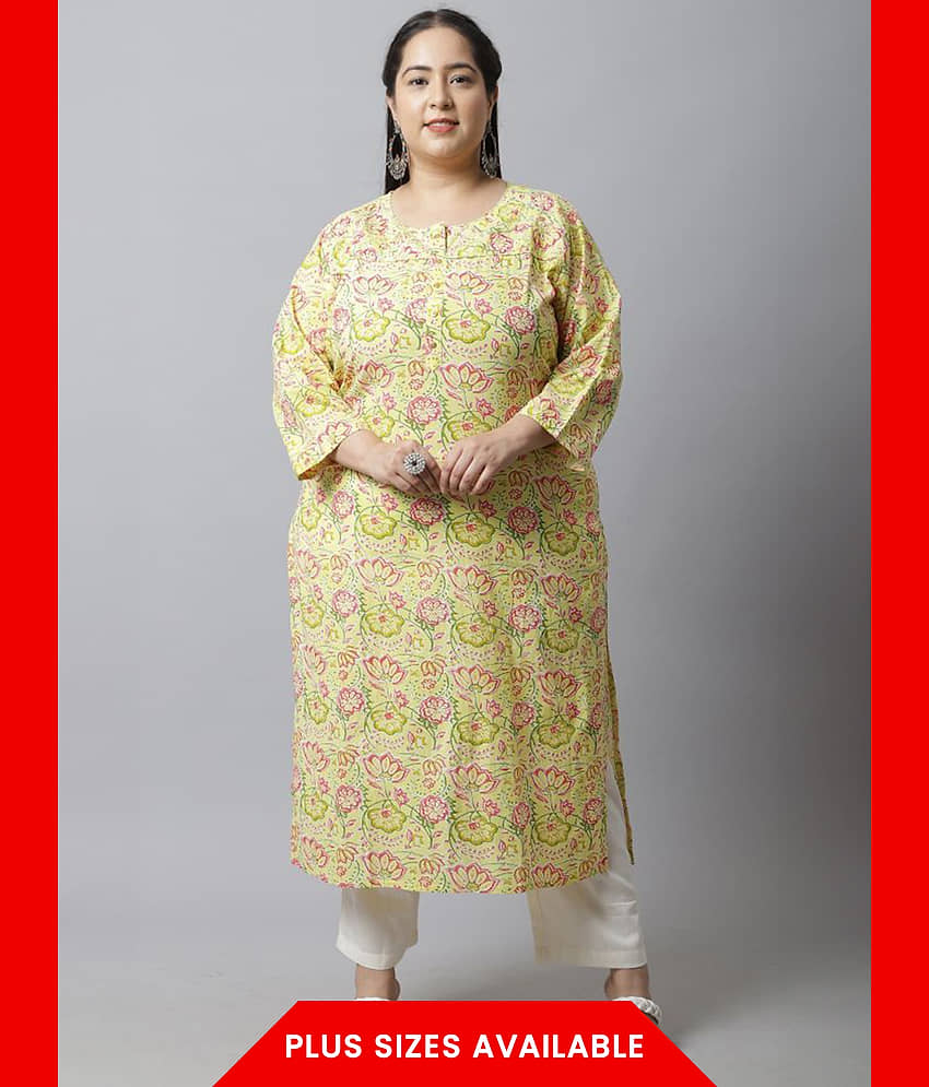 Rajnandini - Yellow 100% Cotton Women's Straight Kurti ( Pack of 1 )