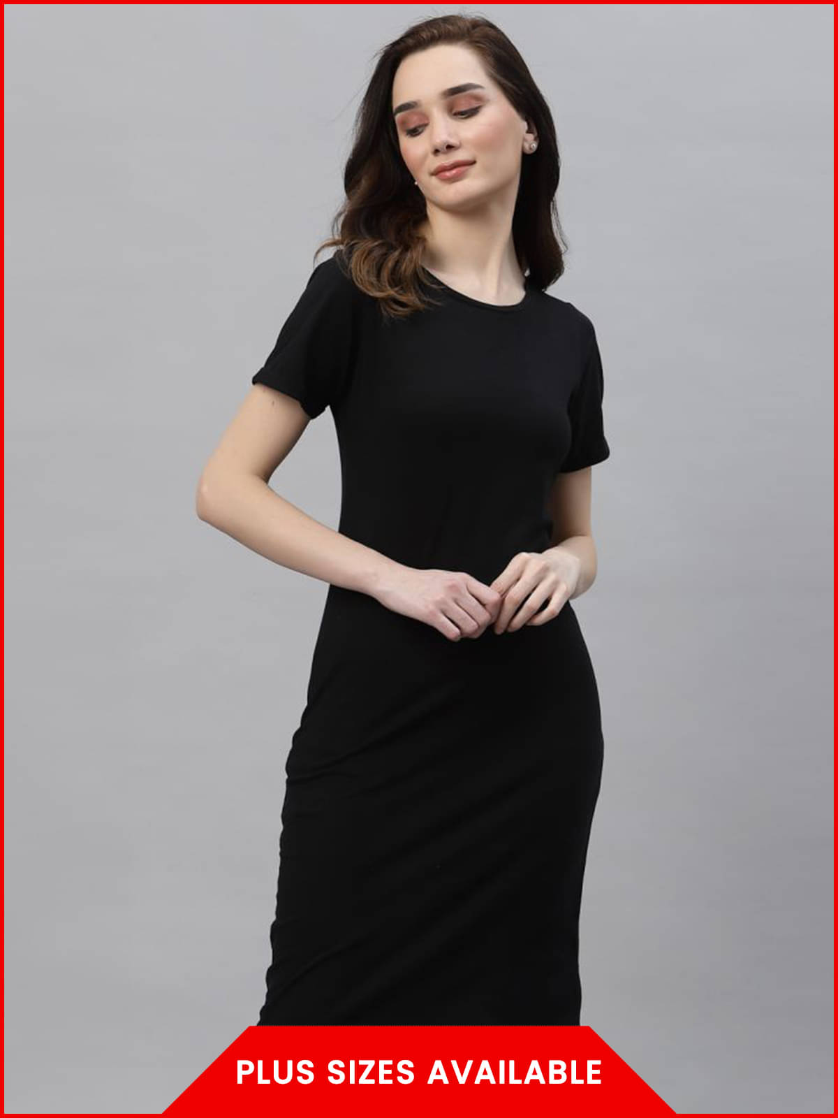 Rigo Women Cotton Solid Bodycon Dress ( Black )     			Rigo Women Cotton Solid Bodycon Dress ( Black )
