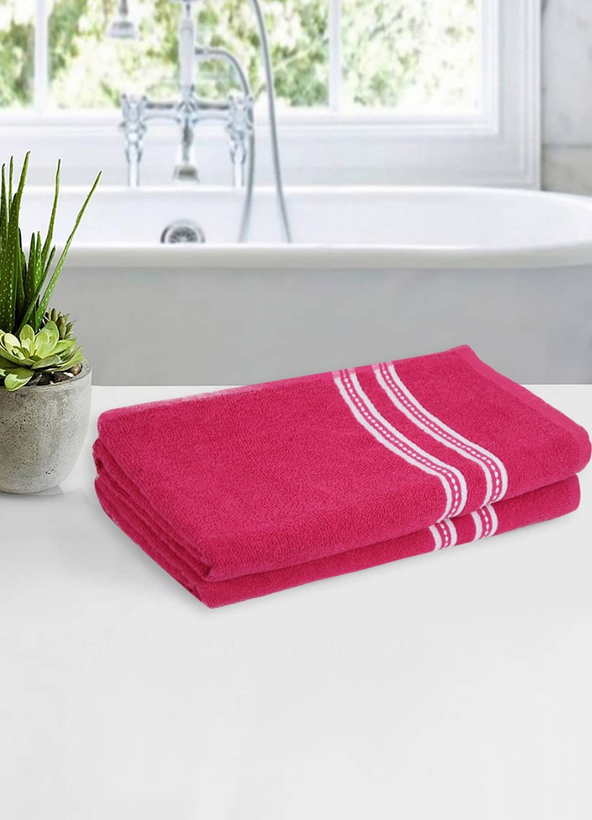     			Romee Pack of 2 Cotton 500 -GSM Bath Towel ( Pink )