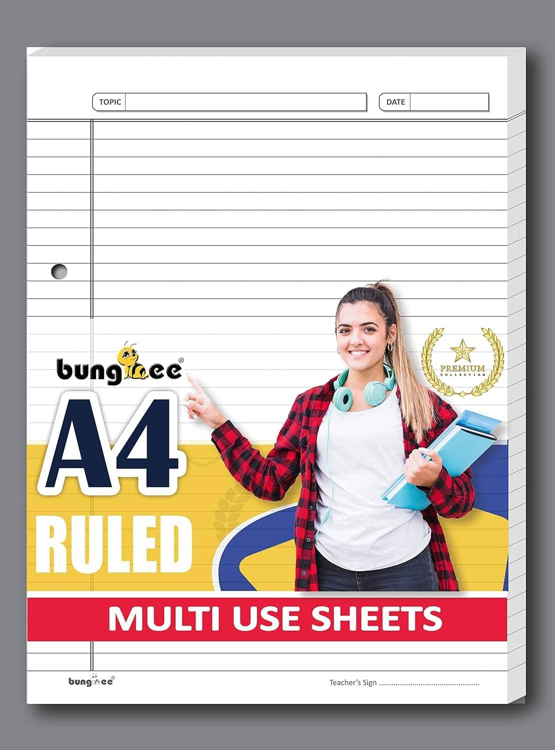     			Ruled Sheets A4 Size 90 GSM White Both Side Rule for Assignment, Project Work, Exam - 160 Sheets Loose Paper Bundle with Border, Punched, Grey Rule and Magenta Margin - Magna Edition