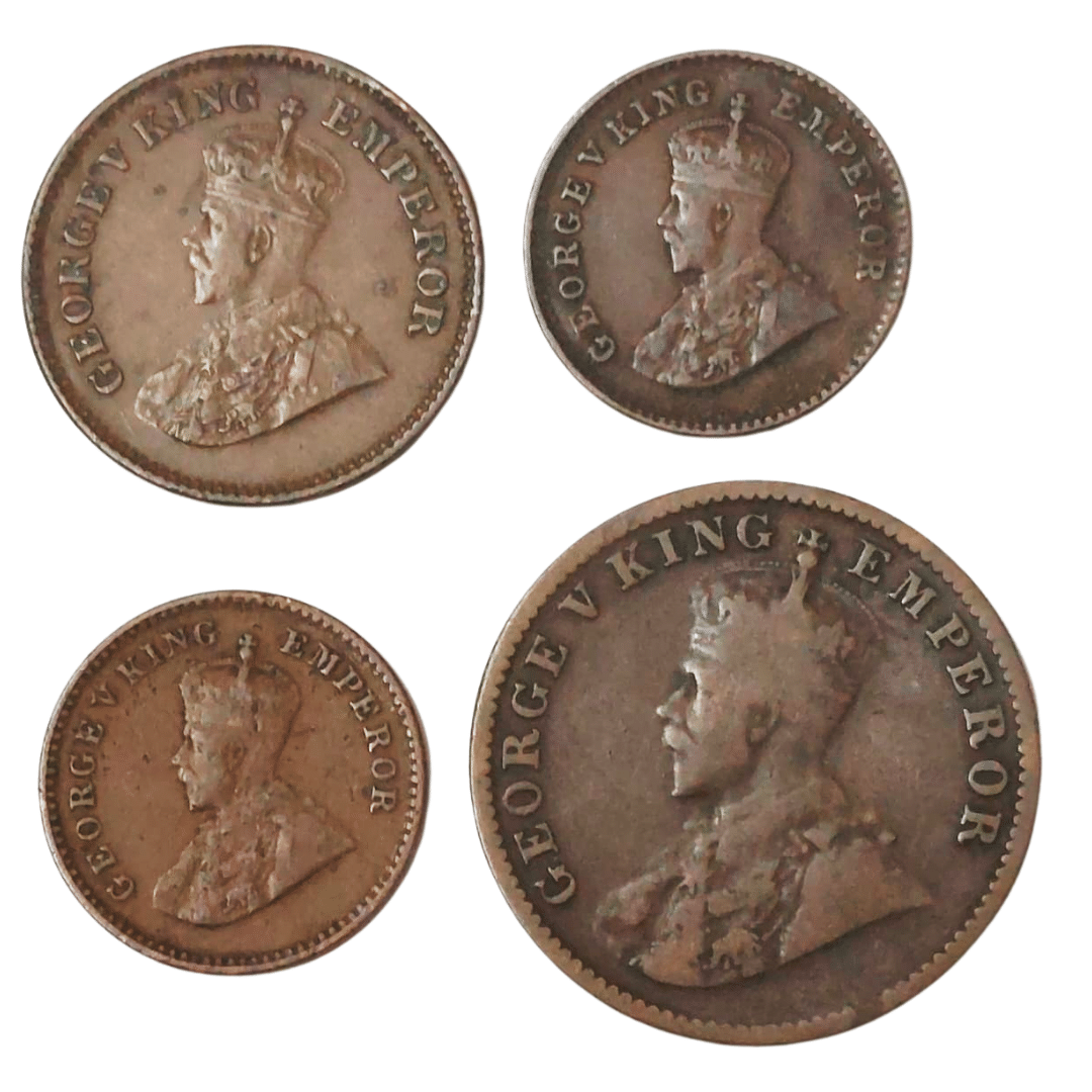     			SHUBHCOINS George V Bronze, Anna-Pice Rare Set of 4, British India, Very Fine Condition, Best for Students
