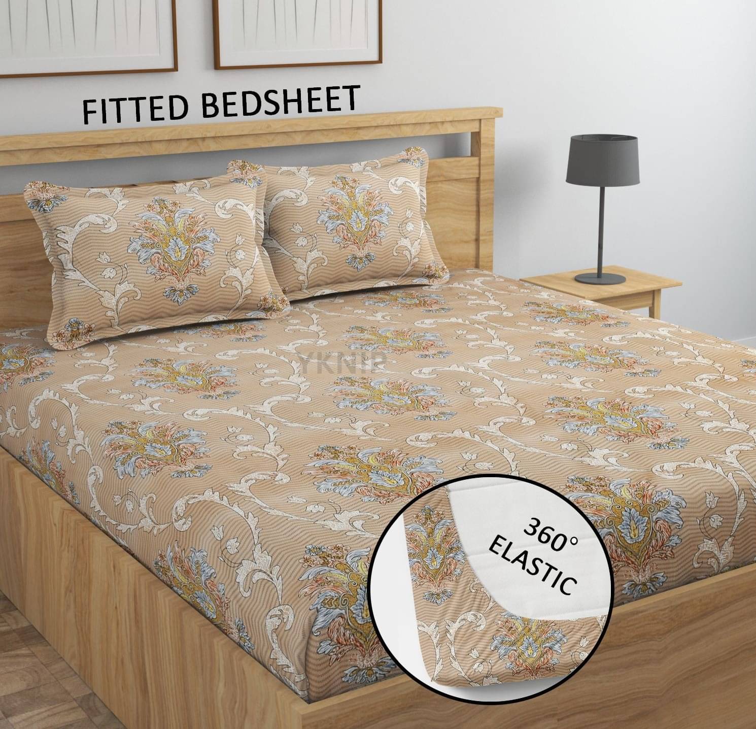 SWIZIER Cotton Floral Fitted 1 Bedsheet with 2 Pillow Covers ( King Size ) - Beige SWIZIER Cotton Floral Fitted 1 Bedsheet with 2 Pillow Covers ( King Size ) - Beige