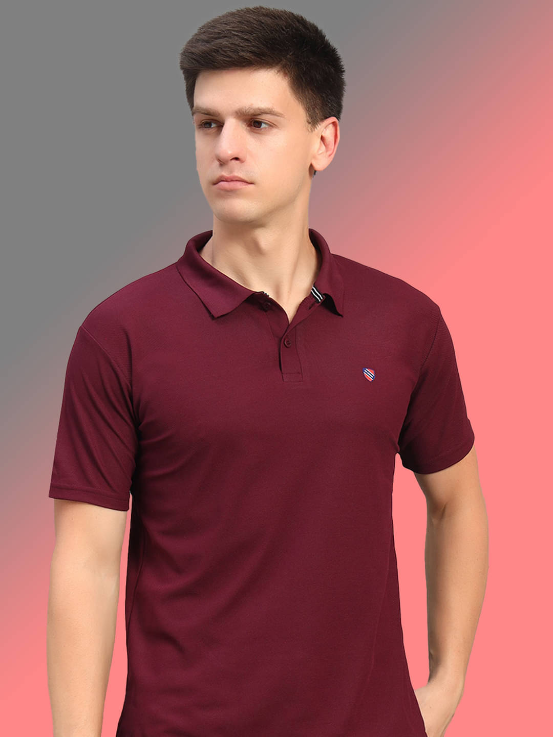     			THE CASUALS Men Cotton Blend Regular Fit Solid Polo T Shirt ( Wine )