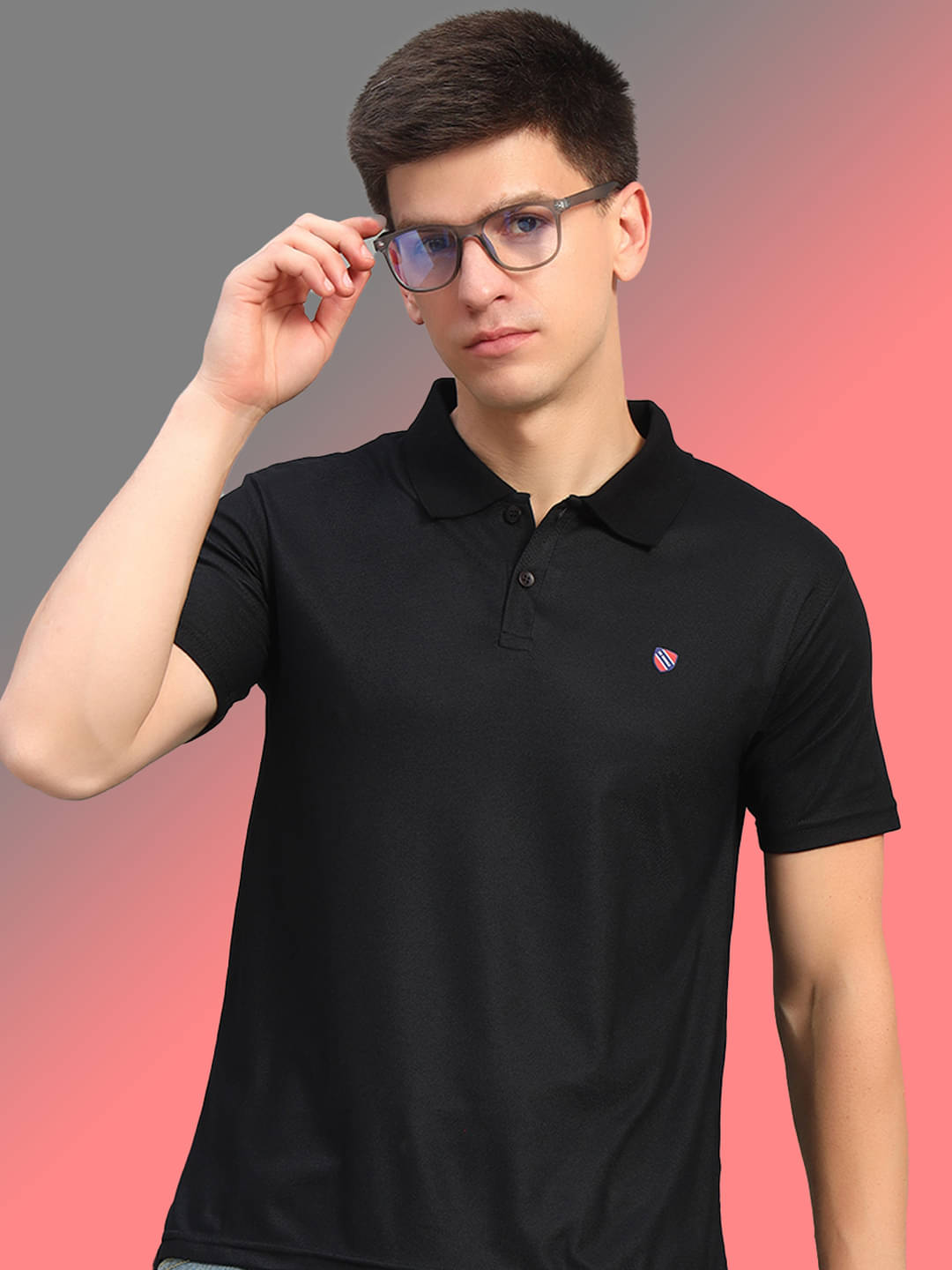     			THE CASUALS Men Cotton Blend Regular Fit Solid Polo T Shirt ( Black )