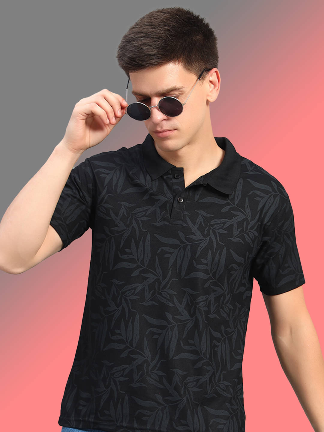     			THE CASUALS Men Cotton Blend Regular Fit Printed Polo T Shirt ( Black )