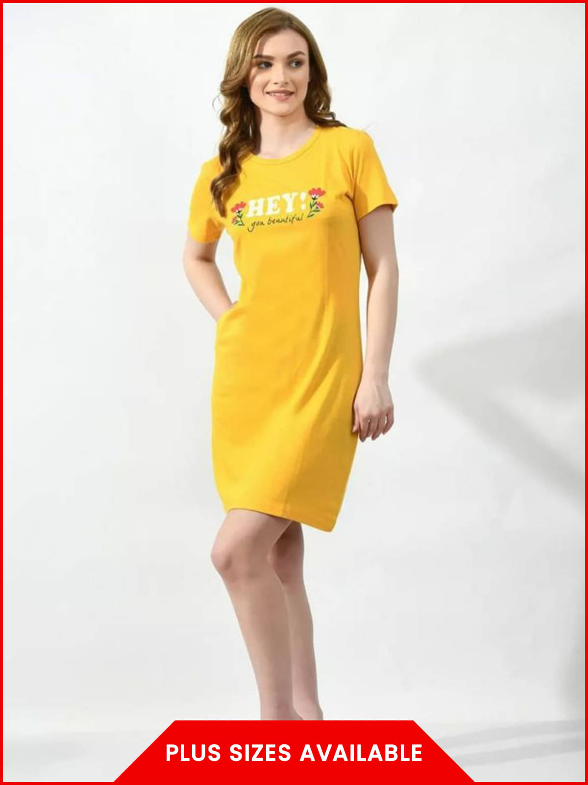     			TWOCRAZIIE Women Cotton Printed T-shirt Dress ( Yellow )
