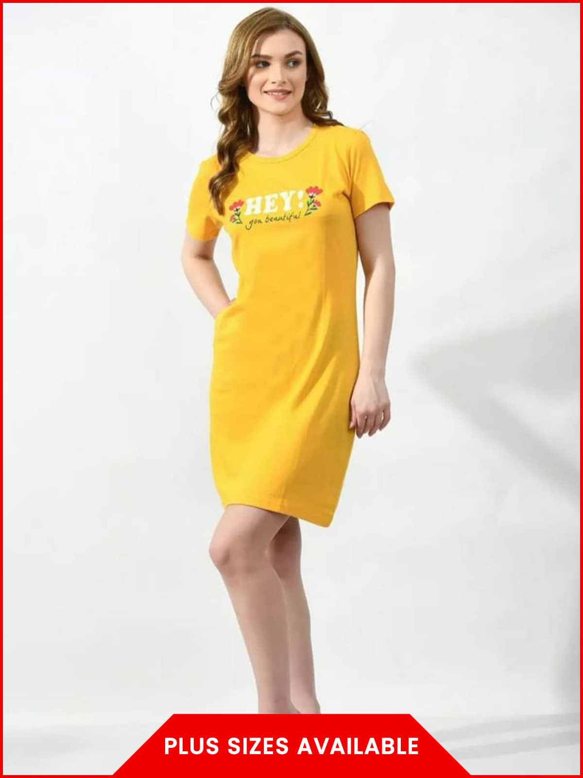 TWOCRAZIIE Women Cotton Printed T-shirt Dress ( Yellow )