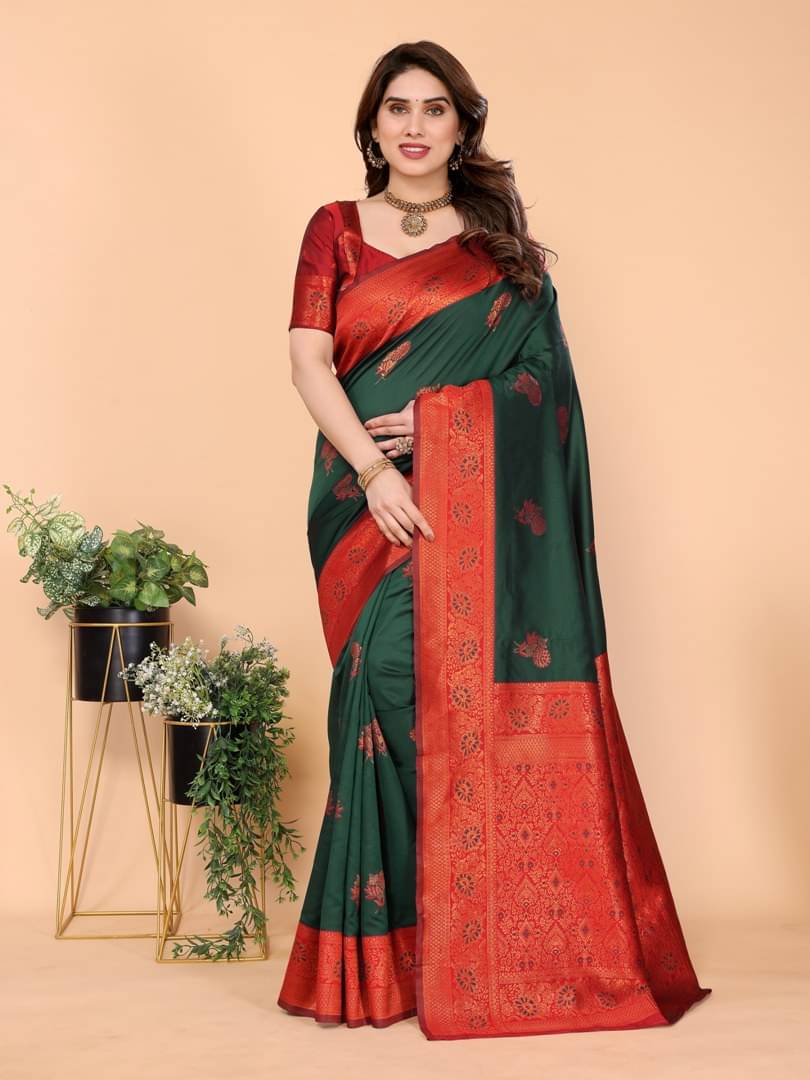     			Vastukala Silk Woven Saree With Unstitched Blouse Piece ( Green )