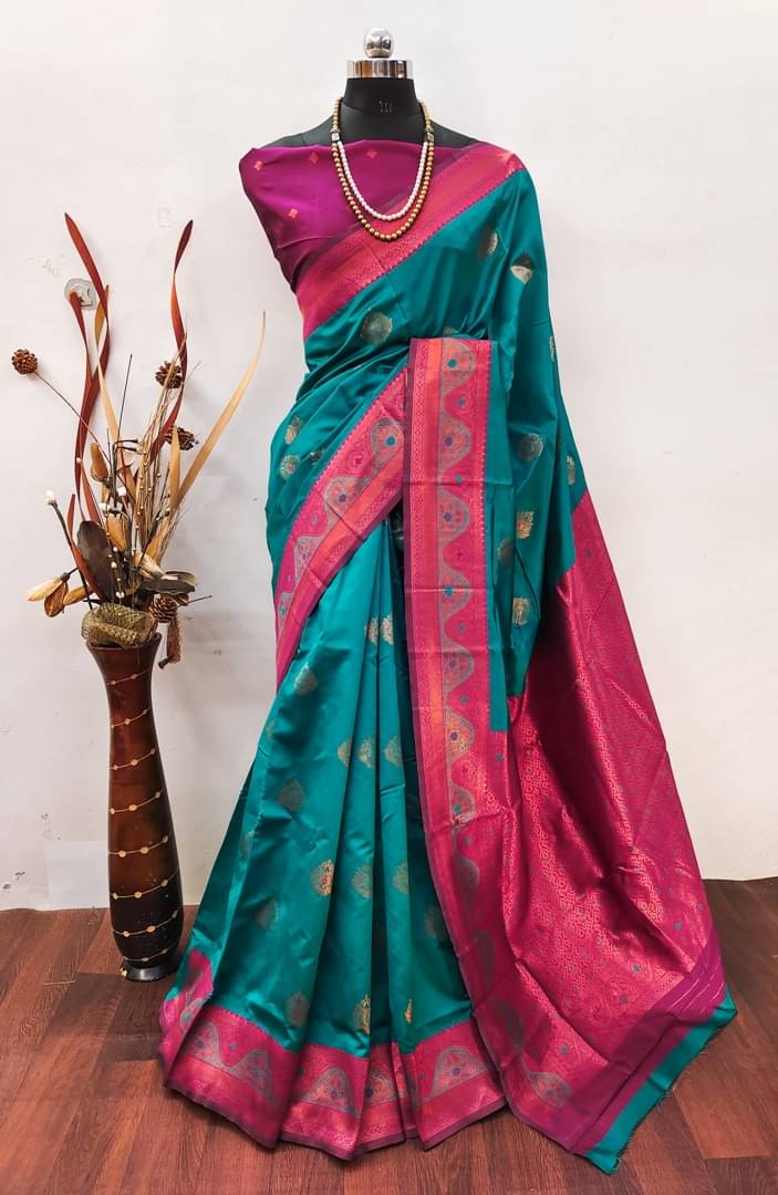 Vastukala Silk Woven Saree With Unstitched Blouse Piece ( Rama ) Vastukala Silk Woven Saree With Unstitched Blouse Piece ( Rama )