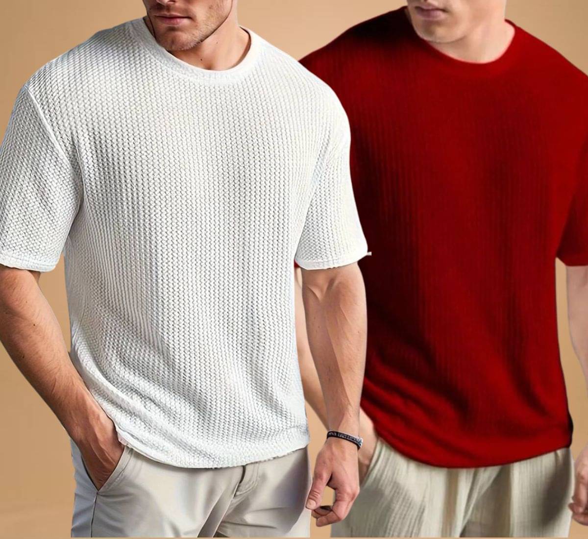     			WAY TO TRENDY Men Cotton Blend Oversized Fit Self Design T-Shirt ( Maroon )